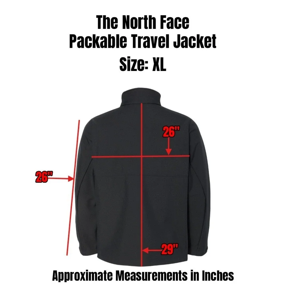 The North Face Mens Packable Travel‎ Jacket Mens XL Black Logo Hidden Hood Gorp